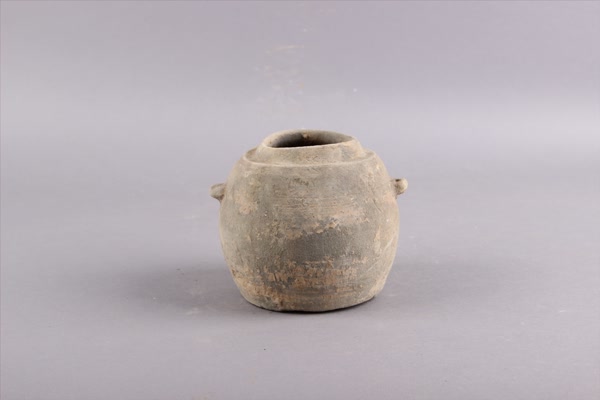 西汉灰陶双耳仓